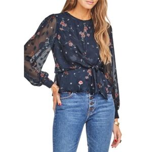 ASTR Navy Floral Peplum Blouse Size L